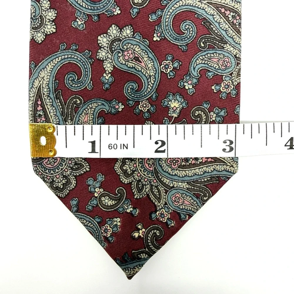 Robert Talbott Nordstrom Silk‎ Paisley Tie Red Blue Gold 63.5x3